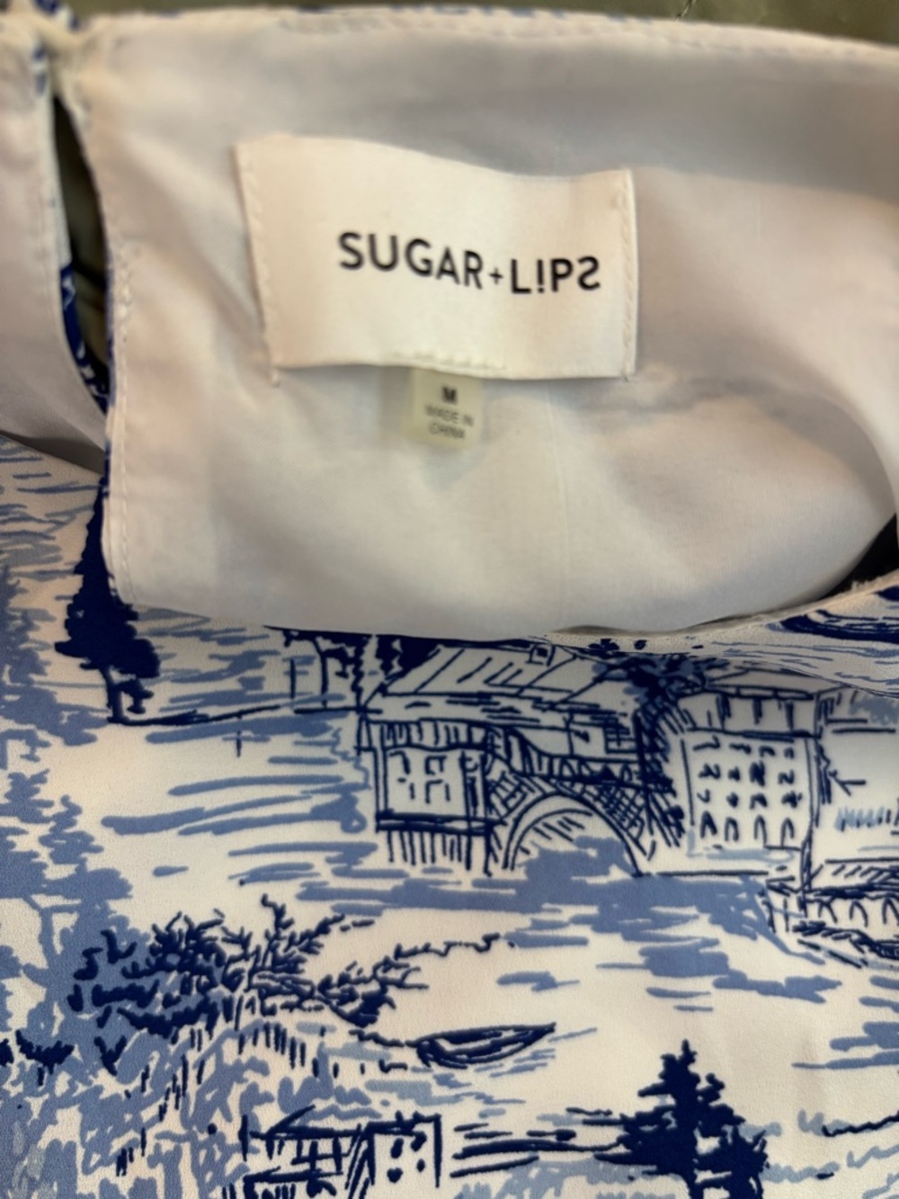 Sugarlips Francine Toile Blue & White Scenic Print Midi Dress with Side Slit - Picture 4 of 10
